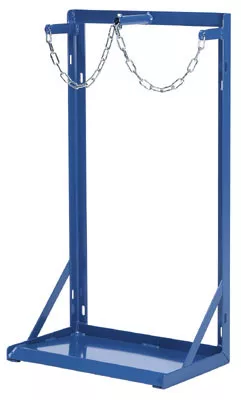 Gázpalackállvány, fali rögzítéshez furatokkal, lánczárral, szé x mé x ma 550x350x1000 mm, 2 acélpalackhoz, ral 5007