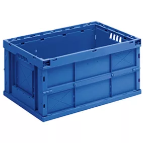   Összecsukható doboz, pe, hxszxm kívül/belül 600/556x400/356x320/315 mm, űrtartalom 63 l, zárt alj és oldalak, címketartóval, kék színű