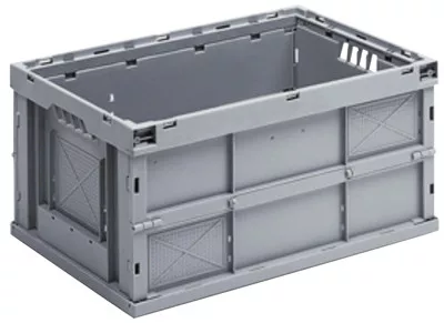Összecsukható doboz, pe, hxszxm kívül/belül 600/556x400/356x320/315 mm, űrtartalom 63 l, zárt alj és oldalak, címketartóval, kék színű