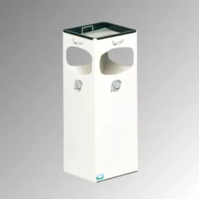   Szögletes kombinált hamutartó, széxméxma 250x250x660 mm, 4 nyílással, fekete hamutartó betéttel, horganyzott szűrővel, porszórt acéllemezből. ral 9016 közlekedési fehér