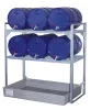 Hordótartó állvány, horganyzott acél, 2 rostélyszint 60 literes hordókhoz és kiskannákhoz, gfk csepptálca 150 l, széxméxma 1320x800x1300 mm