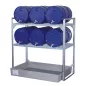   Hordótartó állvány, horganyzott acél, 2 rostélyszint 60 literes hordókhoz és kiskannákhoz, gfk csepptálca 150 l, széxméxma 1320x800x1300 mm