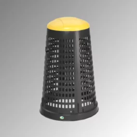   Kosártartó 120 literes szemeteszsákokhoz, műanyag, fekete, szorítógyűrűvel és sárga fedéllel, átmérő x magasság 380/525x880 mm