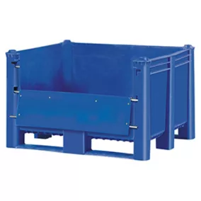   Pe-ből készült raklapláda, zárt falakkal és aljjal, 1 oldalsó ponyval, szélesség x magasság 955x290 mm, súly 32 kg, térfogat 500 l, szélesség x mélység x magasság 1200x1000x740 mm