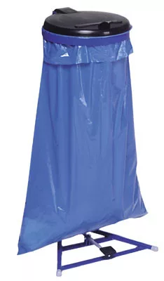 Hulladékgyűjtő lábakkal és lábpedállal, ral 5010 enciánkék, fekete műanyag fedél, széxméxma 490x490x1000 mm