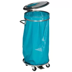   Mobil szemeteszsák állvány, rozsdamentes acélból, rozsdamentes acél fedéllel, 120 literes zsákokhoz, lábpedállal, átmérő x magasság: 410 x 900 mm