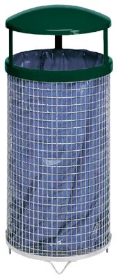 Drótkosár, tűzihorganyzott, ponthegesztett hálóból, 15x25 mm-es szembőség, piros tölcsérbetéttel ral 3000, átmérő x magasság 405x660 mm, kosártérfogat. kb. 65