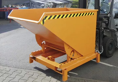 Nagy teherbírású billenőkonténer, automatikus kireteszelés, hxszxm 1310x805x970 mm, térfogat 0,3 köbméter, teherbírás 4000 kg, ral 2000 sárga-narancs