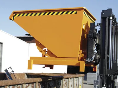 Nagy teherbírású billenőkonténer, automatikus kireteszelés, hxszxm 1310x805x970 mm, térfogat 0,3 köbméter, teherbírás 4000 kg, ral 2000 sárga-narancs
