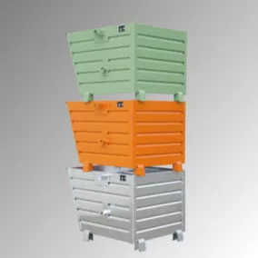   Rakásolható konténer, térfogat 0,3 köbméter, hxszxm 800x600x600 mm, teherbírás 500 kg, ral 2000 sárga-narancs