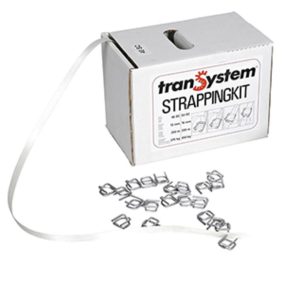   Kraftszalag pántolószalag, poliészter, ragasztott 13 mm, 3750 n, adagolódoboz 250 méterrel (kis tekercs), 100 csattal