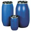 Polietilén (hdpe) hasashordó, kék, fedéllel és szorítógyűrűvel, űrtartalom 220 l, átmérő. 595 mm, magasság 1010 mm, nyílás 471 mm