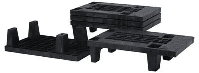 Display raklapok, széxméxma 600x800x155 mm, perforált, 6 láb, rakásolható, újrahasznosított. polietilén, fekete, peremes, minimum rendelés 2 darab