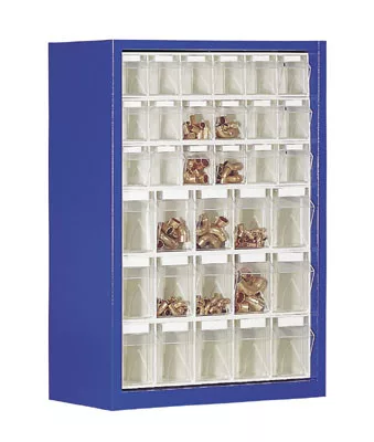 Fali szekrény, széxméxma 665x250x910 mm, 25 doboz, 6xgr. 6, 15xgr. 5, 4xgr. 4, ral 5010 enciánkék