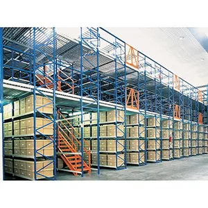 Széles fesztávolságú polcrendszer, alsó rész, 4 szint, farostlemez padlóval, polcterhelés 1050 kg, széxméxma 2500x800x2500 mm, kék oszlopok, narancssárga oszlopok