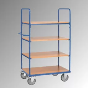   Többszintes kocsi, 2 nyitott oldallal, 4 rakodófelülettel hxsz 1200x800 mm, külső méretek 1369x809x1800 mm, teherbírás 600 kg, ral 5007 ragyogó kék