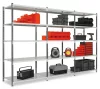 Többcélú, csavarmentes polcrendszer, csavarmentes polcrendszer, 6 csőacél polc, alsó rész, polcterhelés 122 kg, széxméxma 1250x300x2500 mm, tartók ral 7024 grafitszürke, polcok ral 7035 világosszürke