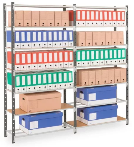 Többcélú, csavarmentes polcrendszer, csavarmentes polcrendszer, 6 csőacél polc, alsó rész, polcterhelés 122 kg, széxméxma 1250x300x2500 mm, tartók ral 7024 grafitszürke, polcok ral 7035 világosszürke