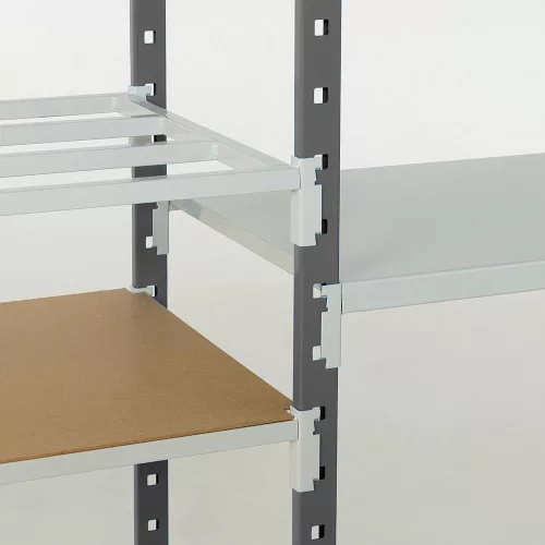 Többcélú, csavarmentes polcrendszer, csavarmentes polcrendszer, 7 csőacél polc, alsó rész, polcterhelés 115 kg, széxméxma 1250x400x2750 mm, tartók ral 7024 grafitszürke, polcok ral 7035 világosszürke