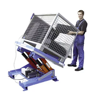 Emelő-billentő eszköz, teherbírás 1500 kg, u alakú asztallap hxsz 1200x1050 mm, effektív löket 820 mm, magasság 6 mm, motor 400 v / 0,75 kw