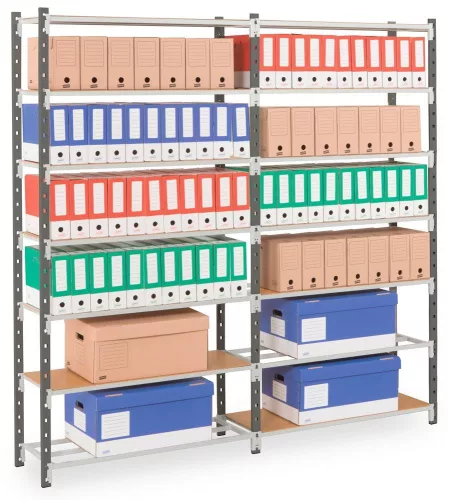 Többcélú, csavarmentes polcrendszer, csavarmentes polcrendszer, 6 csőacél polccal, alsó rész, polcterhelés 71 kg, széxméxma 1500x300x2500 mm, támasztékok ral 7024 grafitszürke, polcok ral 7035 világosszürke
