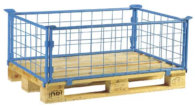 Raklapfelépítmény, magasság 600 mm, 800x1200 mm-es raklapokhoz, teherbírás 1500 kg, ral 5012 világoskék, 4 fix oldalfallal