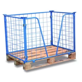   Raklapfelépítmény, magasság 800 mm, 800x1200 mm-es raklapokhoz, teherbírás 1000 kg, ral 5012 világoskék, 4 fix oldalfallal és v-alakú nyílással