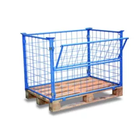   Raklapfelépítmény, magasság 800 mm, 800x1200 mm-es raklapokhoz, teherbírás 1000 kg, ral 5012 világoskék, 3 fix és 1 félig összecsukható oldallal