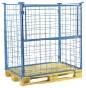 Raklapfelépítmény, magasság 1600 mm, 800x1200 mm-es raklapokhoz, teherbírás 750 kg, ral 5012 világoskék, 3 fix és 1 félig összecsukható oldallal