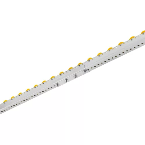 Görgős sorok, 30x35,5x30 mm profil, horganyzott, műanyag görgő peremmel, átmérő. 30/44 mm, teherbírás 12 kg/görgő, középtávolság 50 mm