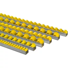   Görgős sorok,5x30 mm profilú, horganyzott görgős u-profilok, műanyag görgőátmérővel. 30 mm, teherbírás 12 kg/görgő, középtávolság 33 mm