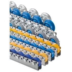   Univerzális görgősín, 44x28x44x2 mm profil, horganyzott, ks görgők pu bevonattal. + siklócsapágy, teherbírás 40 kg/görgő, magasság 53 mm, tengelytávolság 50 mm