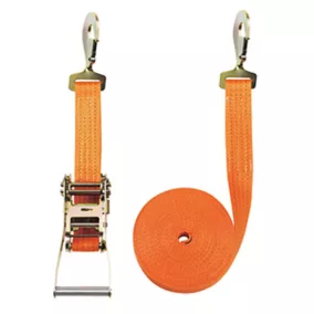   Kétrészes rögzítőpánt, csavart karabínerrel, 4000 dan megengedett szakítóerő a heveder kerületén és szélességében. 50 mm, hossza 4 m, narancssárga szín, 4 csík, 2 db-os csomag