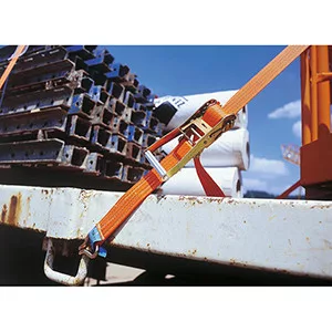 Kétrészes rögzítőpánt, hosszú karos nyomóracsni + keretkampó, 4000 dan szakítóerő. id umr., gurtbr. 50 mm, h 4 m, kék színű, 4 csík, 2 db-os csomag