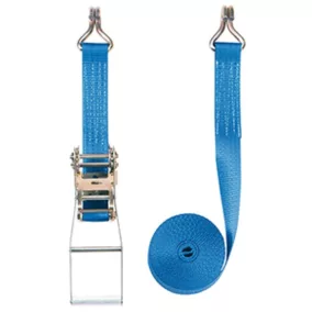   Kétrészes rögzítőpánt, hosszú karos nyomóracsni + hegyes horog, 4000 dan szakítóerő. azonosító umr., öv szélessége 50 mm, h 4 m, szín kék, 4 csík, ve 2 darab