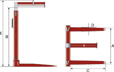 Daru és rakodóvilla, automatikus súlykiegyenlítés, fogak beállítási tartománya 350-900 mm, teljes magasság 1390-1890 mm, teherbírás 1000 kg