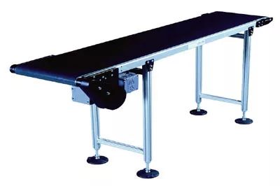 Csúszó szállítószalag, max. teherbírás 15 kg/m, szalag szélessége 100 mm, teljes hossza 1000 mm