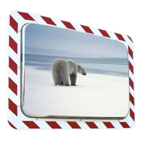   Közlekedési tükör, fagyálló, piros/fehér keret, rozsdamentes acél tükörfelület, műanyag keret, sz x m 800x 600 mm, max. megfigyelői távolság 20 m