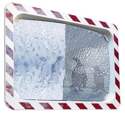 Közlekedési tükör, keret, rozsdamentes acél tükörfelület, piros fényvisszaverő, figyelemfelkeltő peremmel, konzollal, sz x m 600x450 mm