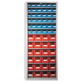   Tárolószekrény, ajtók nélkül, 11 polccal, 24xgr. dobozok. 6, 36xgr. 7, szé x mé x ma 690x285x1600 mm, ral 7035 világosszürke