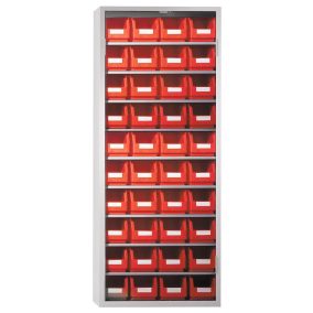   Tárolószekrény, ajtók nélkül, 9 polccal, 40xgr dobozokkal. 6, szé x mé x ma 690x285x1600 mm, ral 7035 világosszürke