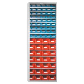   Tárolószekrény, ajtók nélkül, 15 polccal, 28xgr dobozokkal. 6, 54xgr. 7, szé x mé x ma 690x285x1950 mm, ral 7035 világosszürke