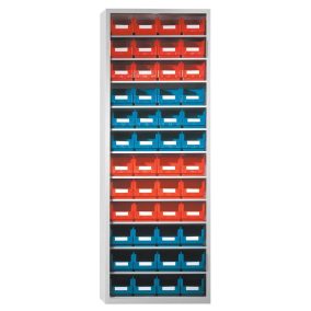   Tárolószekrény, ajtók nélkül, 11 polccal, 48xgr dobozokkal. 6, szé x mé x ma 690x285x1950 mm, ral 7035 világosszürke