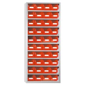   Tárolószekrény, ajtók nélkül, 9 polccal, 40xgr dobozokkal. 4, szé x mé x ma 950x400x1950 mm, ral 7035 világosszürke