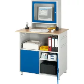   Számítógépszekrény, 25 mm vastag bükk dekorpanel, irodai használatra, 1 rekesz balra, 2 rekesz jobbra, monitorházzal. mélység 300 mm, szél. x mély. x ma. 1100x800x1100 mm, ral 7035/5010