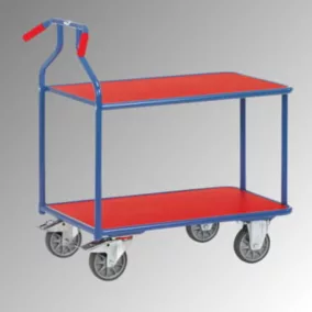   Optiliner asztali kocsi, 2 rakodófelülettel hxsz 900x600 mm, külső méretek hxszxm 1115x600x1030 mm, teherbírás 400 kg, kék/piros