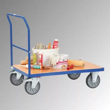 Tolókaros kocsi, rakodófelület hxsz 1200x800 mm, külső méretek hxszxm 1325x809x990 mm, teherbírás 600 kg, ral 5007 ragyogó kék