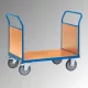 Kétoldalas kocsi fa végfalakkal, rakodófelület hxszx850x500 mm, külső méretek hxszxm 1030x509x948 mm, teherbírás 500 kg, ral 5007 ragyogó kék