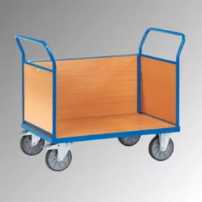  Háromfalú kocsi fa falakkal, rakodófelület hxsz 850x500 mm, külső méretek hxszxm 1030x509x948 mm, teherbírás 500 kg, ral 5007 ragyogó kék
