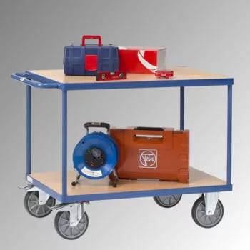 Asztalkocsik, 3 rakodófelülettel hxsz 1000x600 mm, külső méretek hxszxm 1197x609x900 mm, teherbírás 600 kg, ral 5007 ragyogó kék